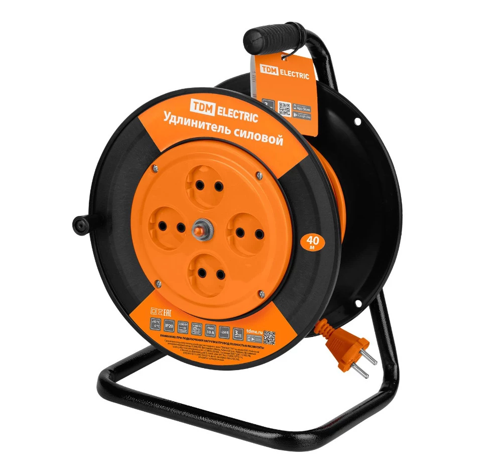 Удлинитель на катушке TDM ПВС 2х1.0 мм2 длина - 20 м, розетки - 4 шт, ток - 10 А, IP20, без заземления SQ1301-0520