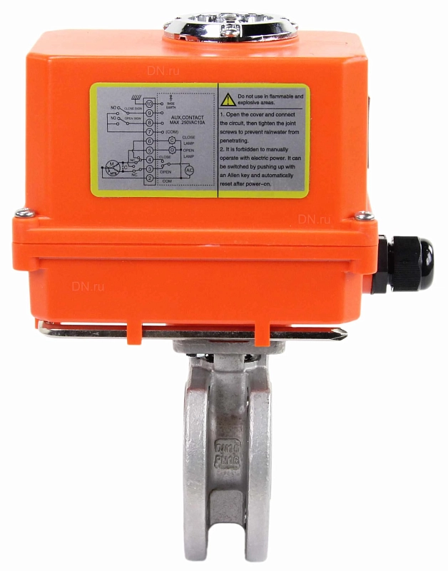 Кран шаровой Ду15 Ру16, корпус - сталь 316, уплотнение - PTFE, полнопроходной, межфланцевый с электроприводом QT-N-003EM-O1-220VAC-У1 MINI (BV3232P-FP-Fb-ISO-H)