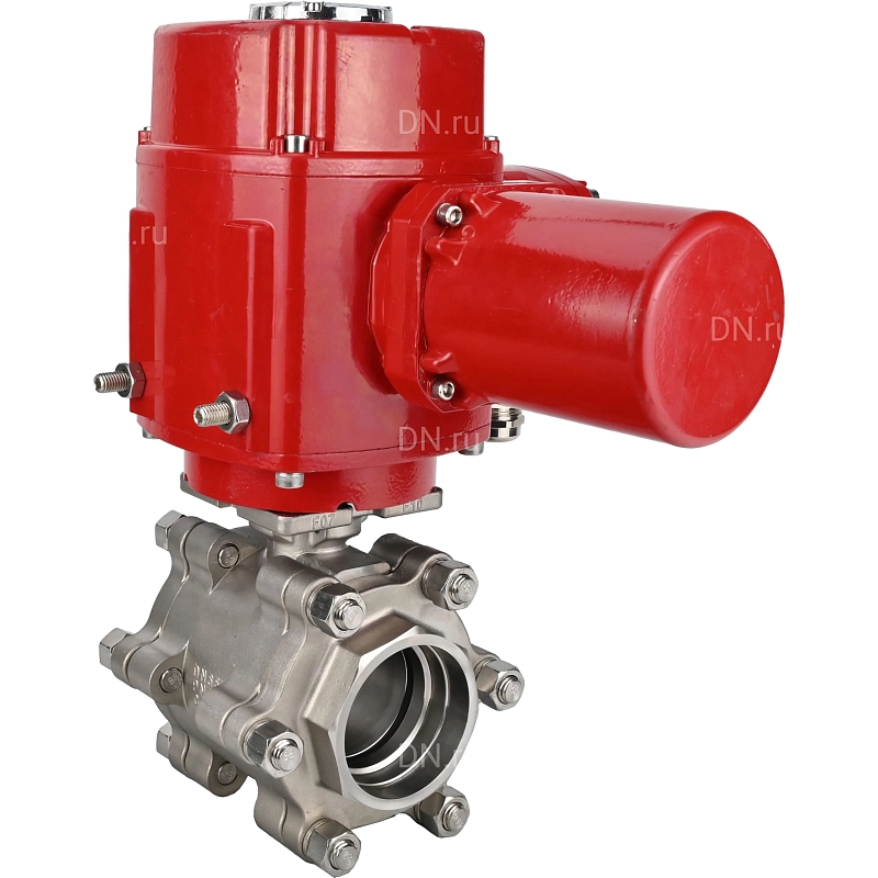 Кран шаровой Ду100 Ру63 полнопроходной, корпус - нержавеющая сталь CF8M/AISI 316, под приварку, с 1/4-оборотным взрывозащищенным электроприводом QT-EX-020M-O2-380VAC-У1 с моментнойм муфтой и штурвалом (BV3232P(3pc)-FP-SW-ISO-H)